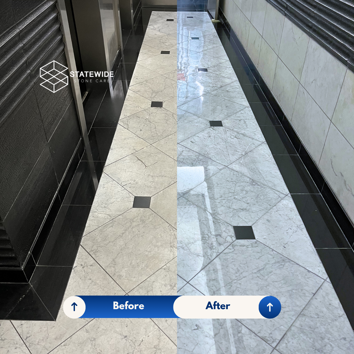 Commercial Marble Hallway Restoration Before and After
