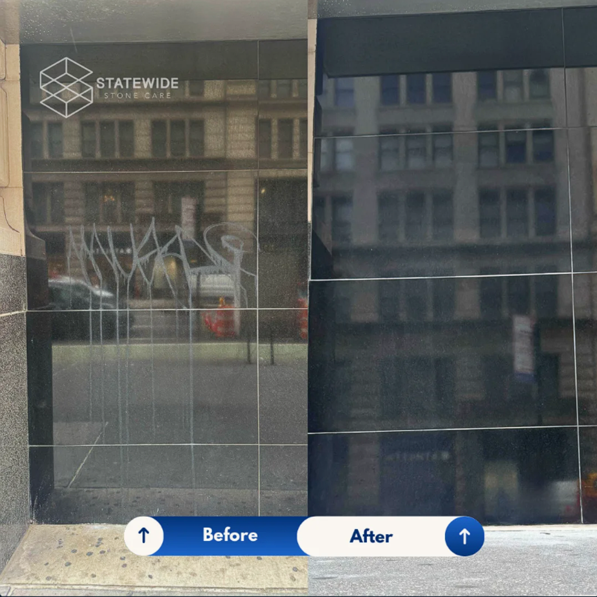 Commercial Graffiti Removal on Stone Facade Before and After