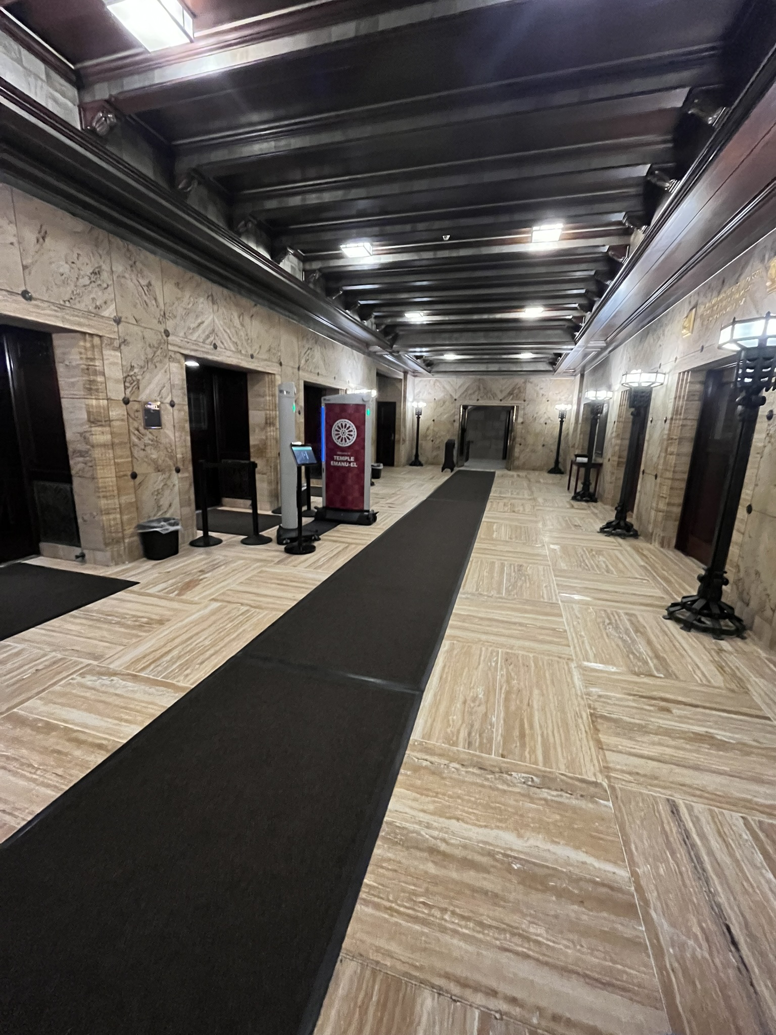 Temple Emanu-El historic stone floor during restoration