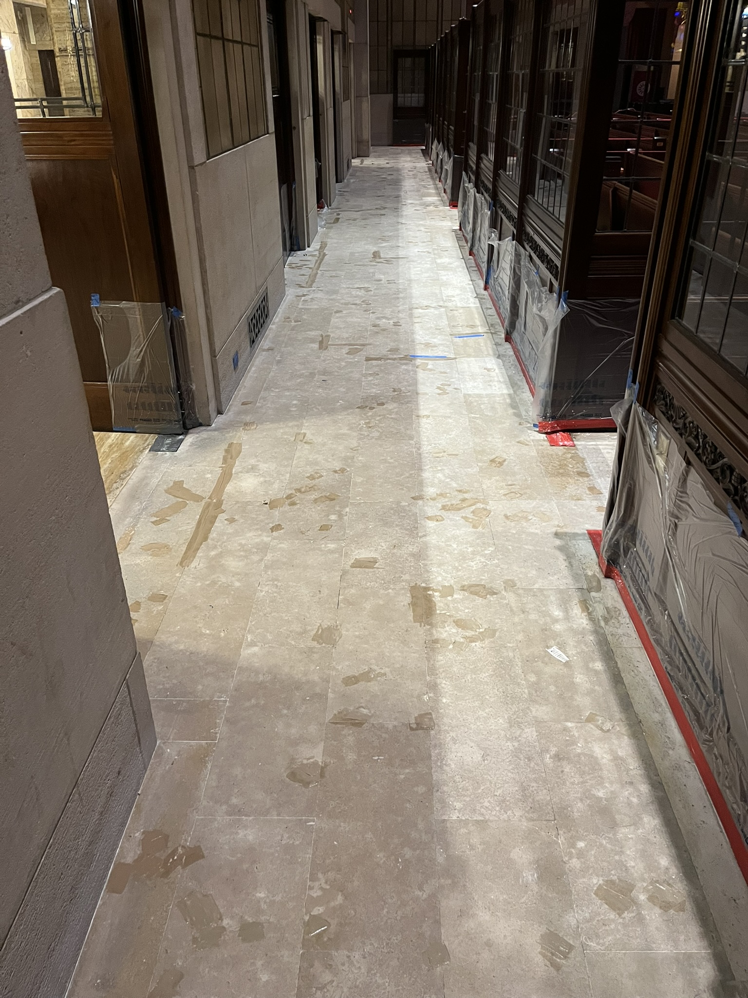 Historic architectural protection during stone restoration Temple Emanu-El